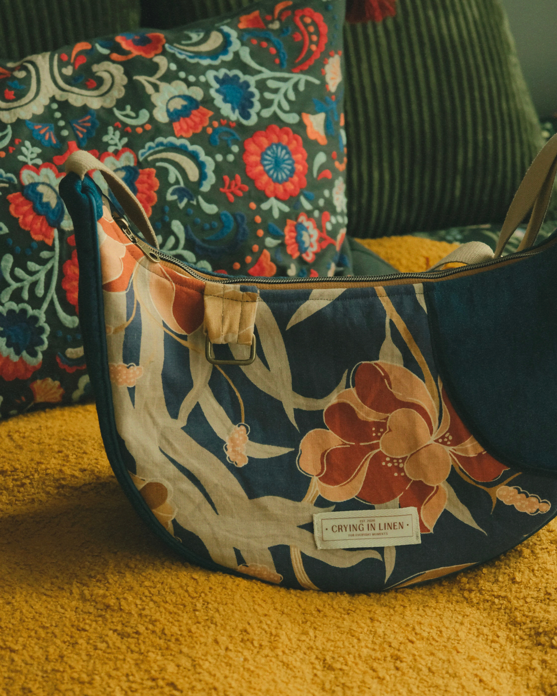 Indigo Denim Crescent | Crossbody Bag