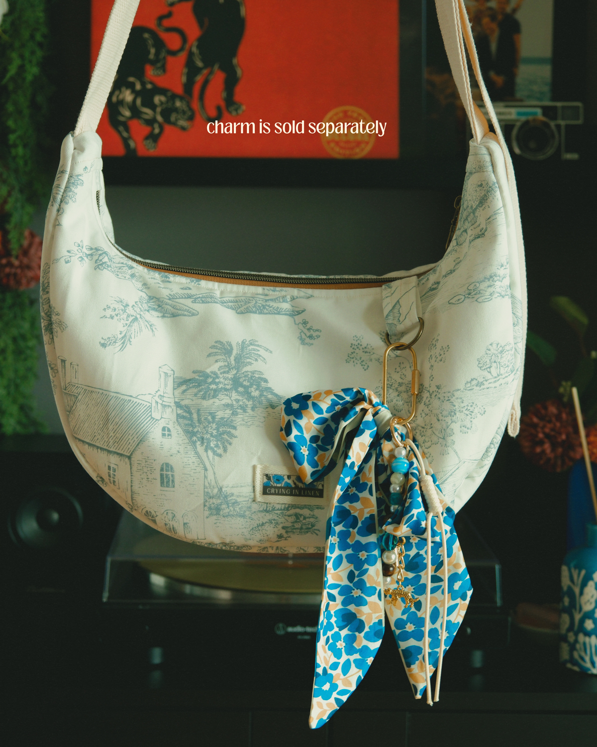 Toile de Jouy Crescent | Crossbody Bag