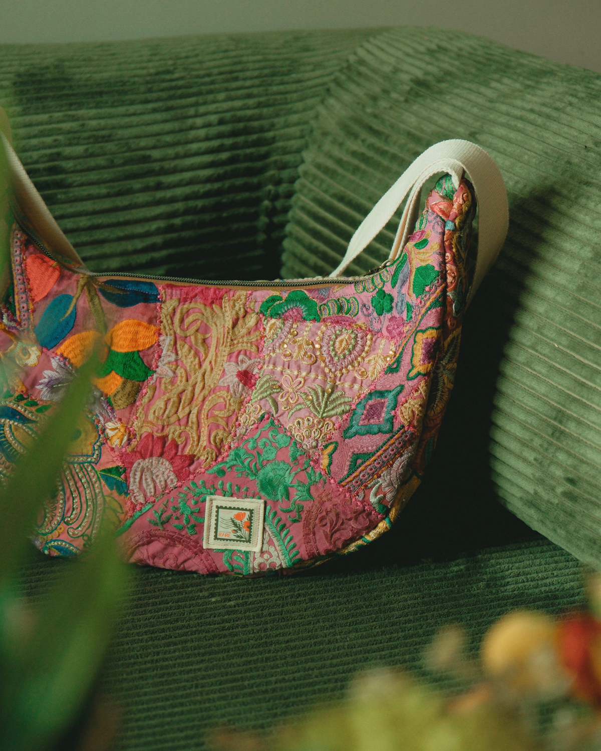 Artisanal Heirloom Patchwork Crescent | Crossbody Bag