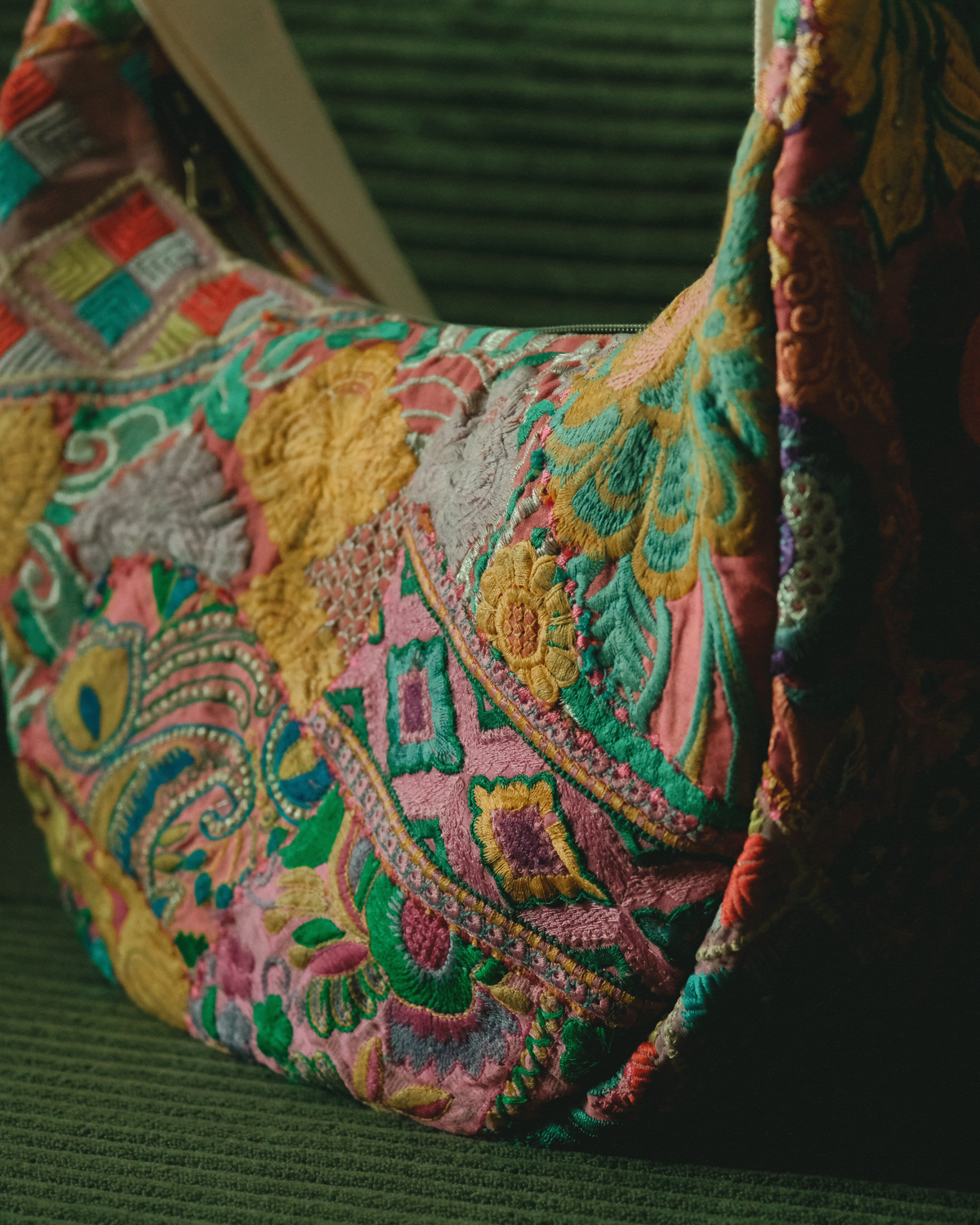 Artisanal Heirloom Patchwork Crescent | Crossbody Bag